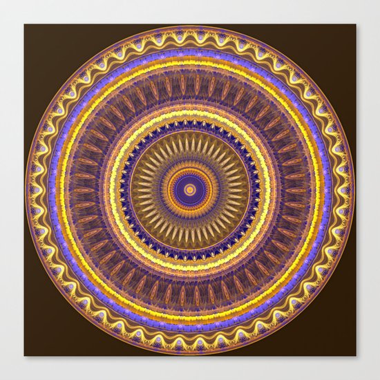 Groovy mandala with waves and tribal patterns in brown, yellow, blue and purple Canvas Print