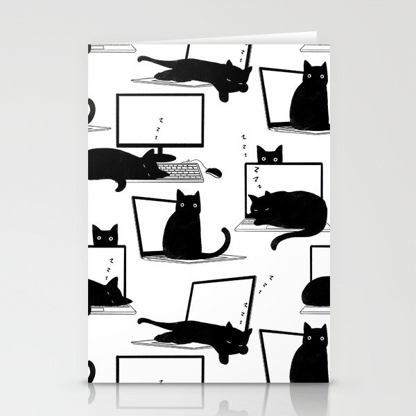 Cats Sitting on Laptops Stationery Cards