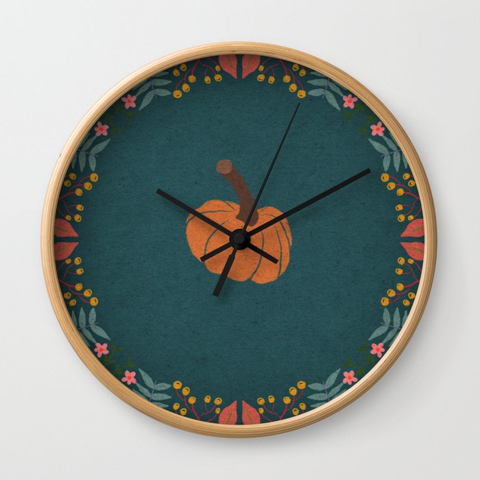 Pumpkin & Flowers Wall Clock