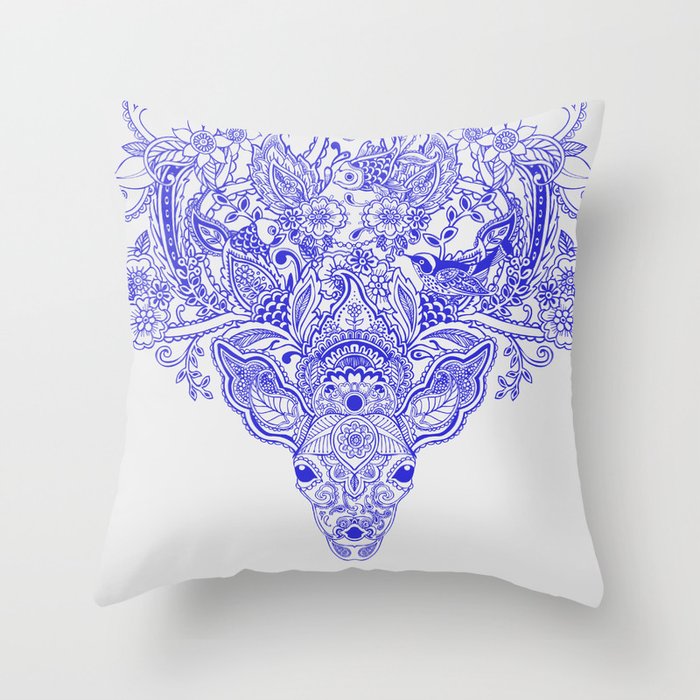 Little Blue Deer Throw Pillow