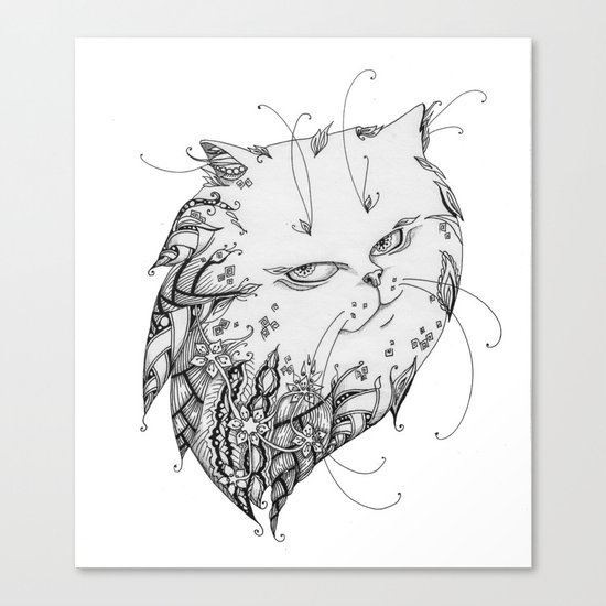 Abstract black and white cat Canvas Print