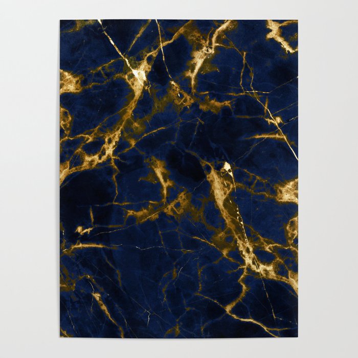Indigo Blue Marble with 24-Karat Gold Veins Poster