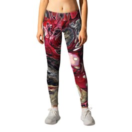 Gold Red While Lavascape Leggings | Flow, White, Abstract, Red, Molten, Lava, Grey, Gold, Goldpour, Organic 