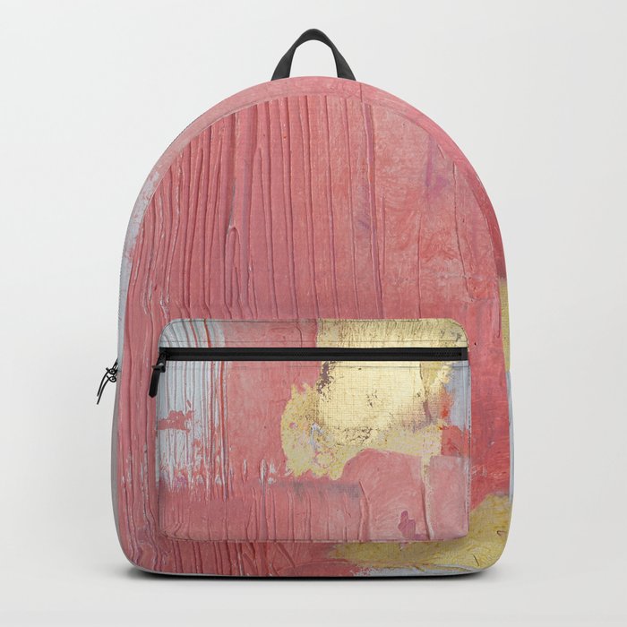 Melody: a pretty minimal abstract painting in gold pink and white by Alyssa Hamilton Art Backpack