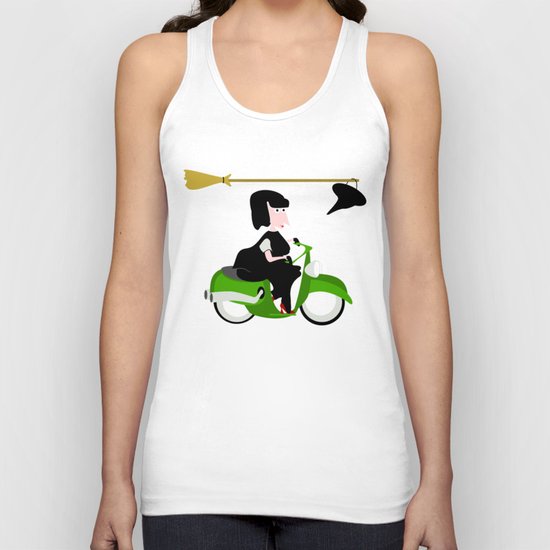 Witch Riding a Green Moped Unisex Tank Top