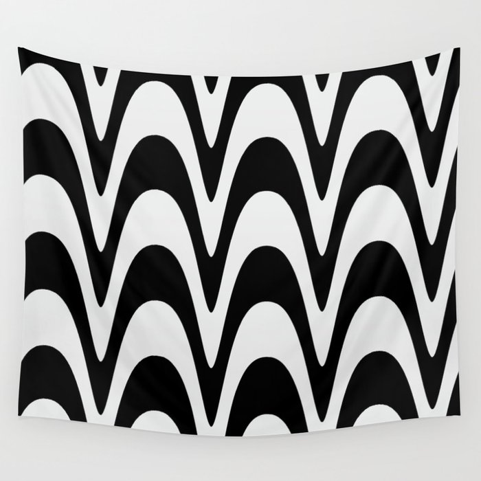 Black And White Op-Art Lines Retro Graphic Wall Tapestry