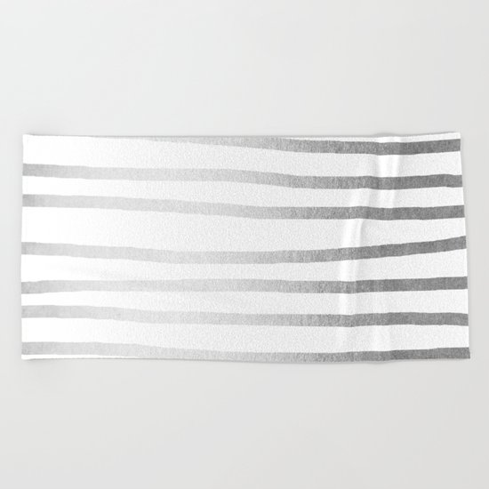 Simply Drawn Stripes Moonlight Silver Beach Towel