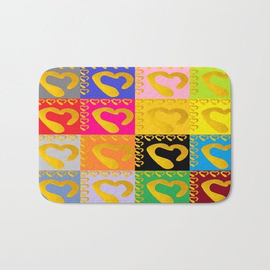 Gold Hearts on colorful Stamp Bath Mat