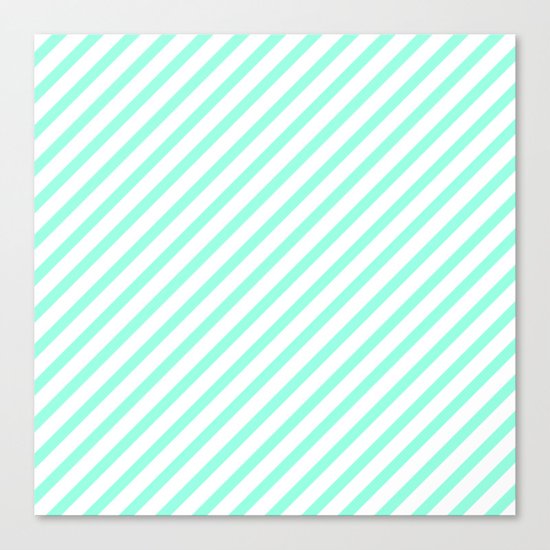 Elegant Mint & White Diagonal Stripes Canvas Print