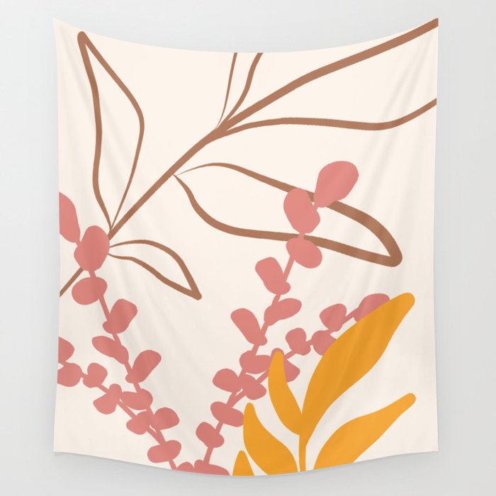 Abstract Terracotta Botanical Wall Tapestry