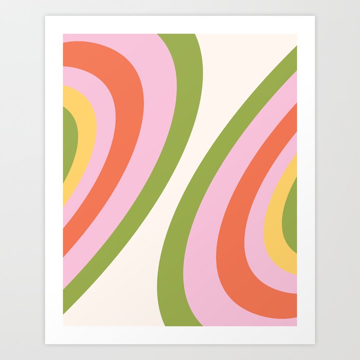 Geometric Rainbow Abstract 1 in Pink Red Green Art Print