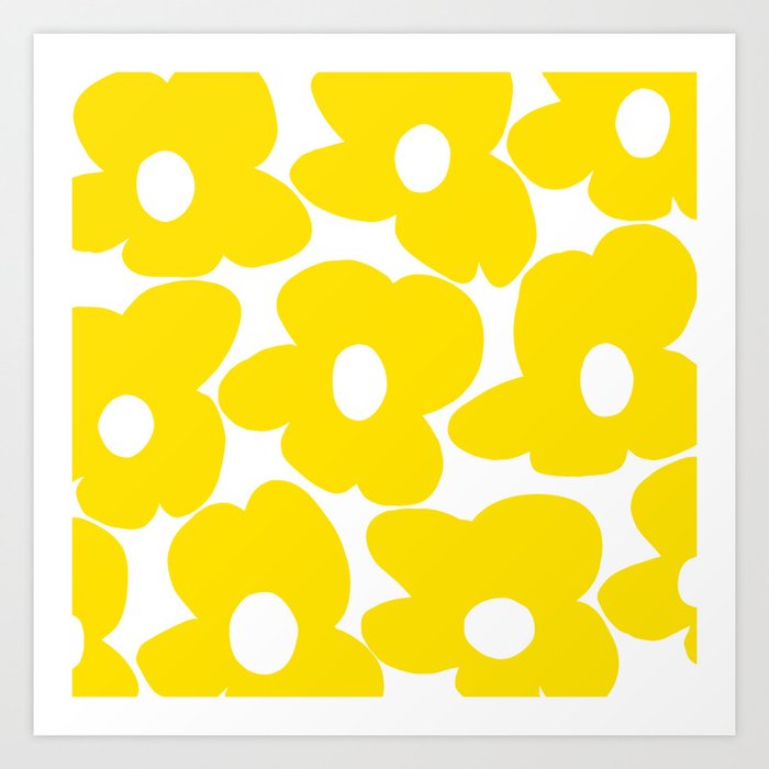 Large Yellow Retro Flowers on White Background #decor #society6 #buyart Art Print