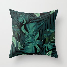 Tropical Jungle Night Leaves Pattern #1 #tropical #decor #art #society6 Throw Pillow