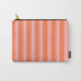 [ Thumbnail: Coral and Pink Colored Pattern of Stripes Carry-All Pouch ]