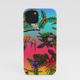 Tropical Parrots In A Jungle Sunset iPhone Case