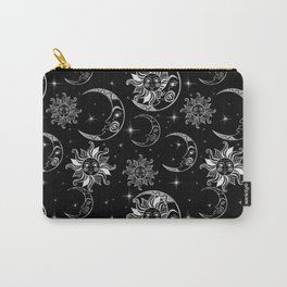 Sun and moon pattern white on black Carry-All Pouch