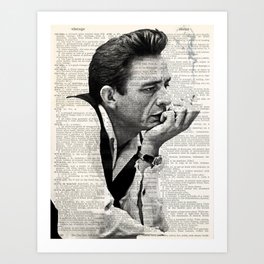 Johnny Cash smoking a cigarette over Vintage Dictionary Page Art Print