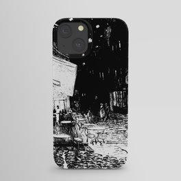 Cafe Terrace at Night By Vincent Van Gogh in Black and White iPhone Case