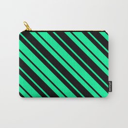 [ Thumbnail: Green and Black Colored Striped Pattern Carry-All Pouch ]
