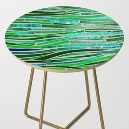 Vivid Verdant Abstract Stripe Mosaic Side Table