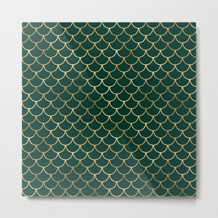 Gold Green Scales Pattern Metal Print