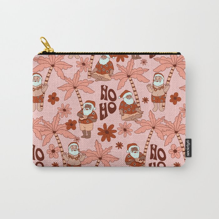 Tropical Christmas Surf Santa Pink Pattern Carry-All Pouch