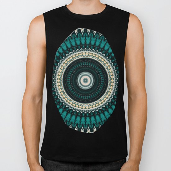 Mandala Fractal in Teal Study 01 Biker Tank