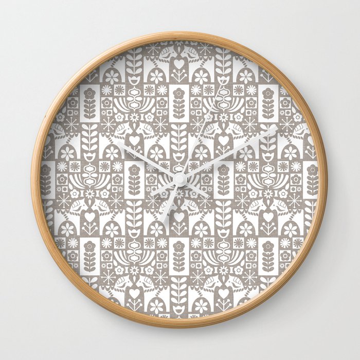 Swedish Folk Art - Warm Gray Wall Clock