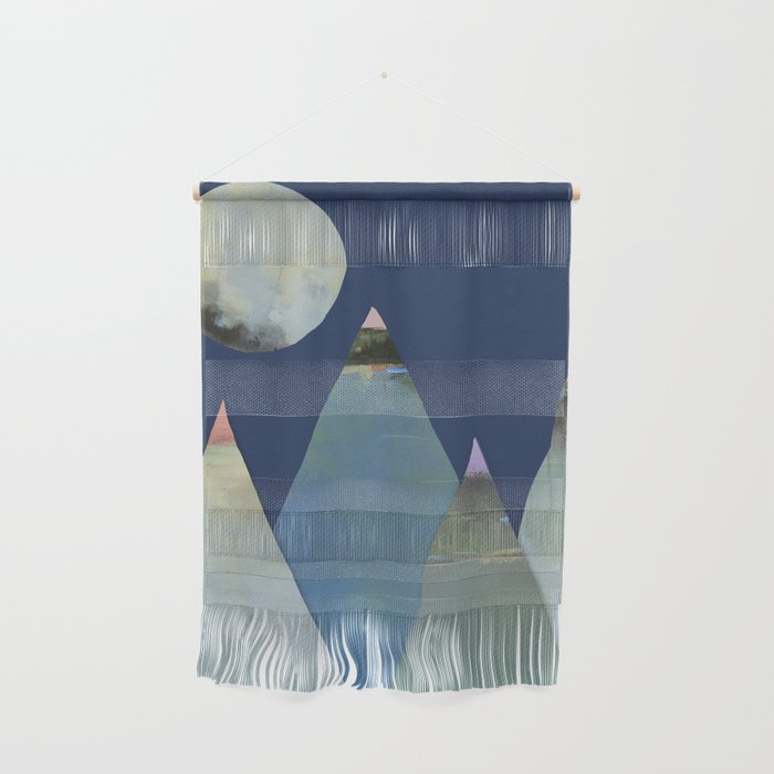 Full Moon Night Sky and Mountains Wall Hanging