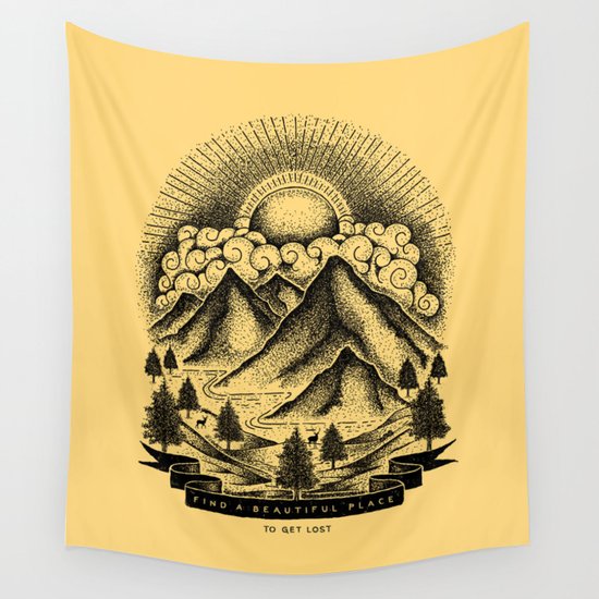FIND A BEAUTIFUL PLACE TO GET LOST (Yellow) Wall Tapestry ...