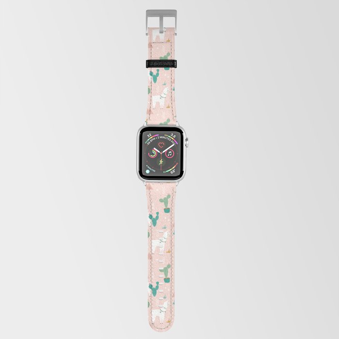 Llamas + Cacti on Pink Apple Watch Band