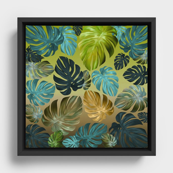 Retro pattern Monstera tropical color Framed Canvas