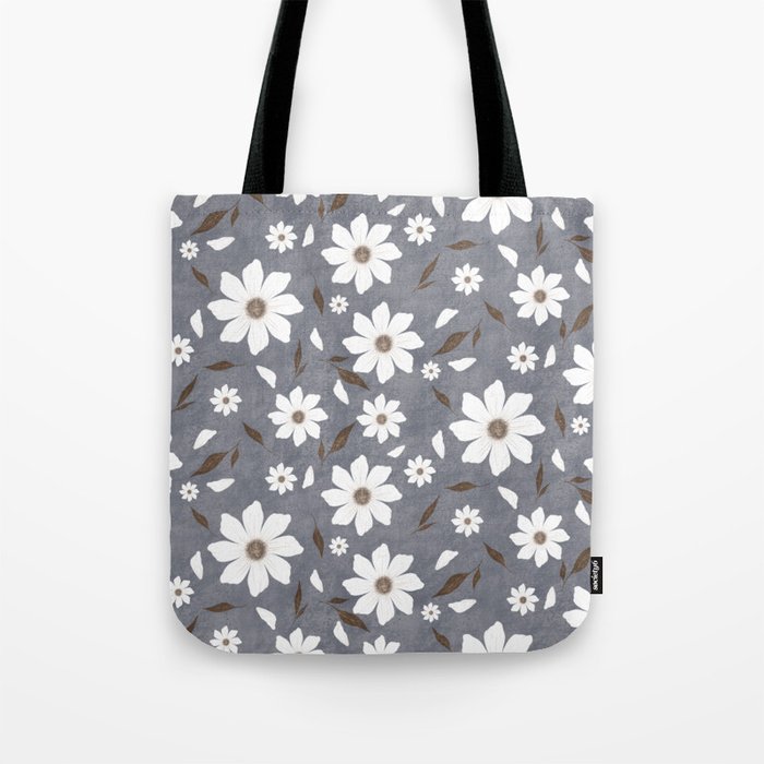 Flowers and leafs with texture gray Tote Bag