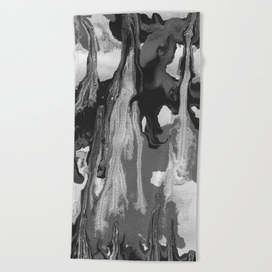 Black And White Marble Drips Beach Towel