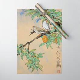 Amadina on the branch Japan Hieroglyph original artwork in japanese style J108 painting by Ksavera Wrapping Paper