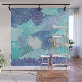 Blue ocean waves Wall Mural