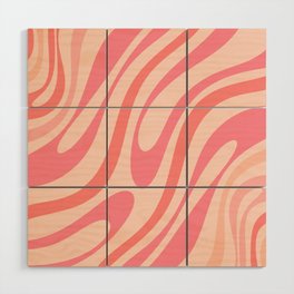 Wavy Loops Retro Abstract Pattern in Blush Pink Tones Wood Wall Art
