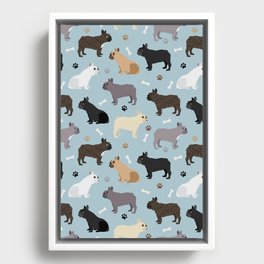 French Bulldog Dog Paws and Bones Pattern Framed Canvas