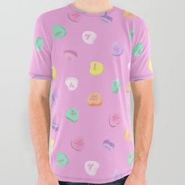 Valentines Day Candy Hearts Pattern - Pink All Over Graphic Tee