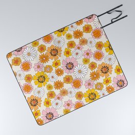 Groovy Floral - pink, yellow, orange florals - retro floral print Picnic Blanket