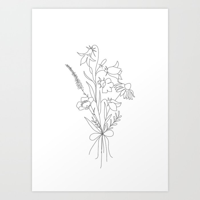 Small Wildflowers Minimalist Line Art Kunstdrucke