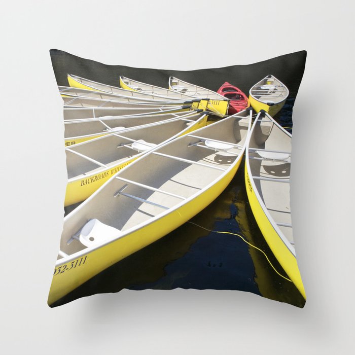 Tethered Yellow Canoes at Lost Lake in Whistler British Columbia Throw Pillow