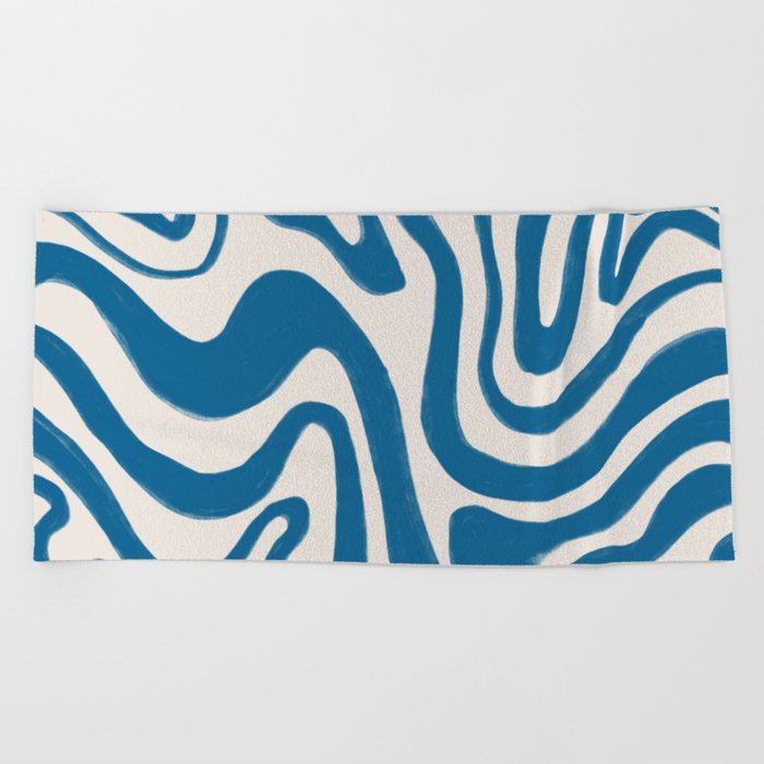 Daphne Blue Minimalistic Hand-Painted Swirl Beach Towel