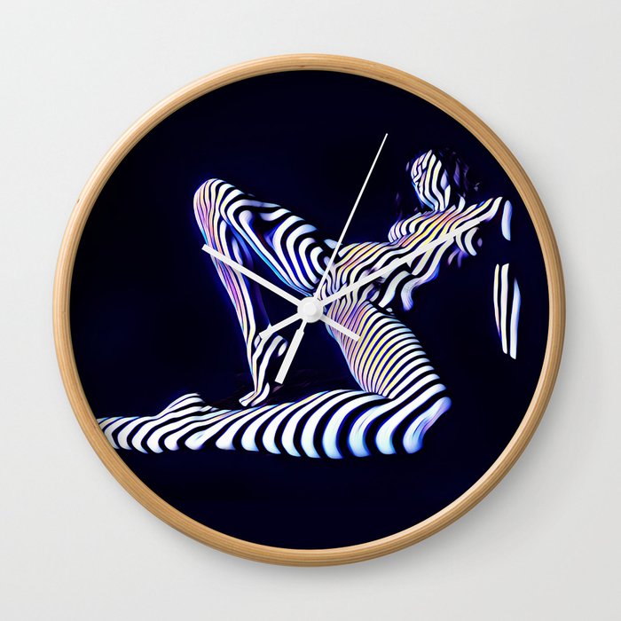 8238s-KMA Sensual Blue Striped Nude Woman Aroused Wall Clock