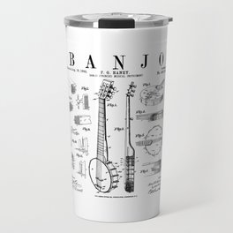 Banjo Musical Instrument Vintage Patent Drawing Print Travel Mug