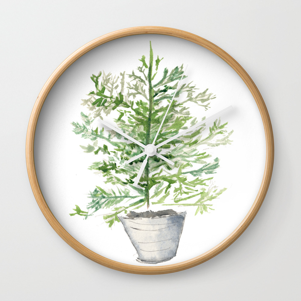 Christmas Tree In Galvanized Bucket Wall Clock By Ddsilverpennies