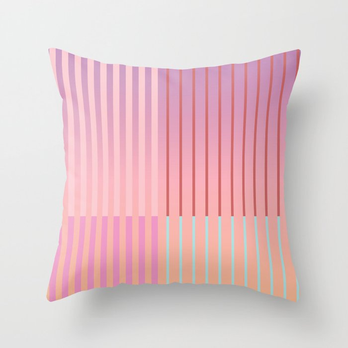 Retro color block stripes 6 - warm pastel - orange, purple gradient, pink, aqua Throw Pillow