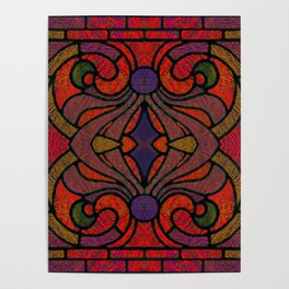 Art Nouveau Glowing Stained Glass Window Design Poster