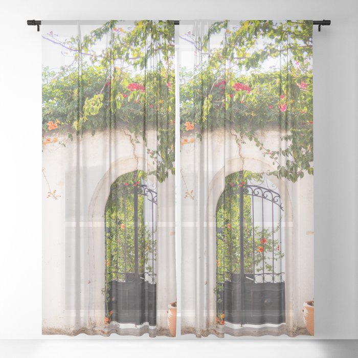 Flower Gate | Greek Scenery on the Island of Naxos | Gateway to the Garden | Travel & Nature Photography Sheer Curtain