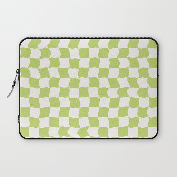 Pastel Green Checkered Pattern Groovy Aesthetic Laptop Sleeve